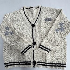 Taylor Swift Cream Cardigan with Black Accents